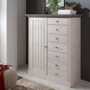 MONACO romantyczna komoda 1+7 sosna bielona/stone - lite drewno || biały
